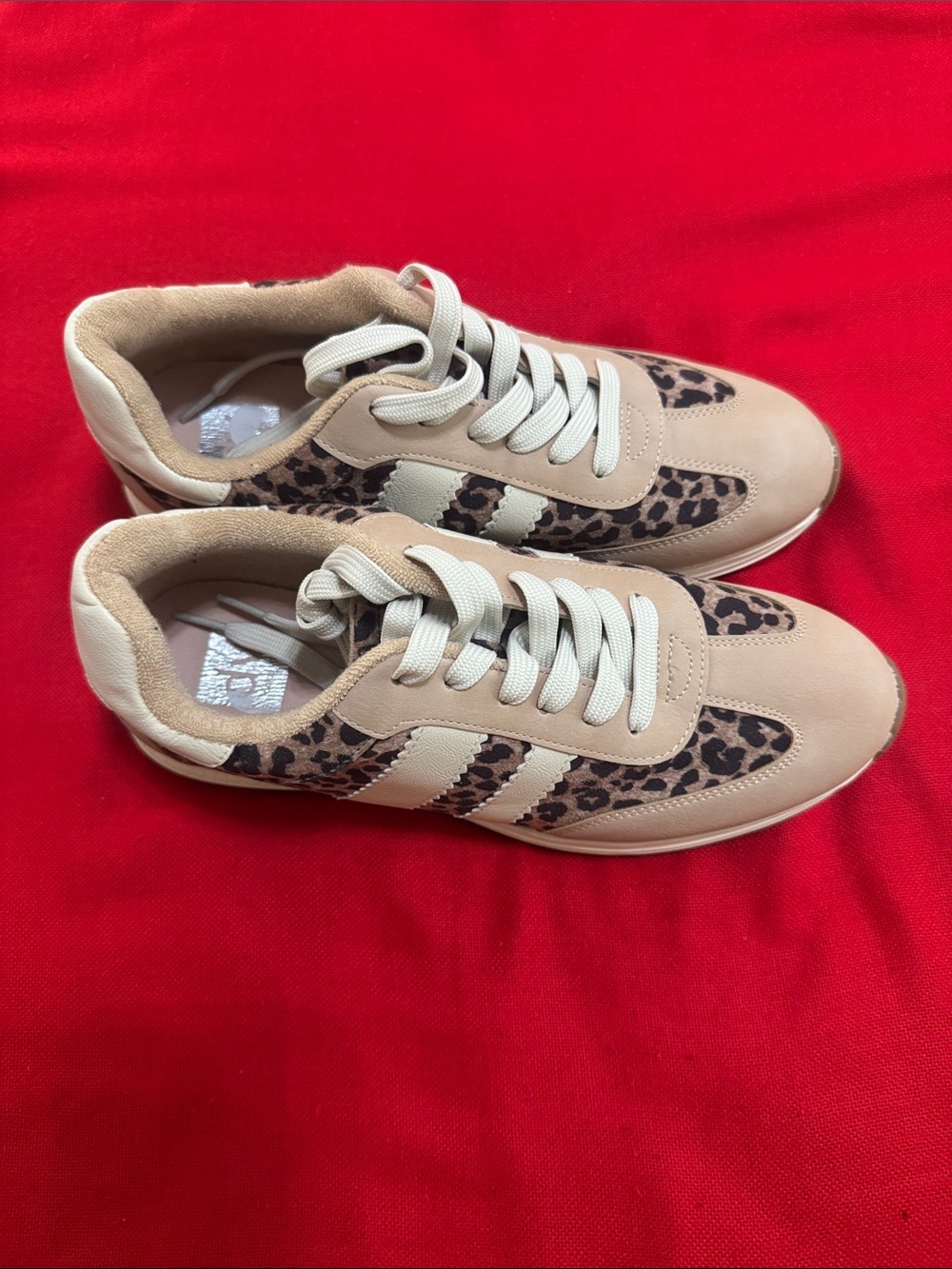 DV by Dolce Vita Beige and Leopard Lace-Up Sneakers